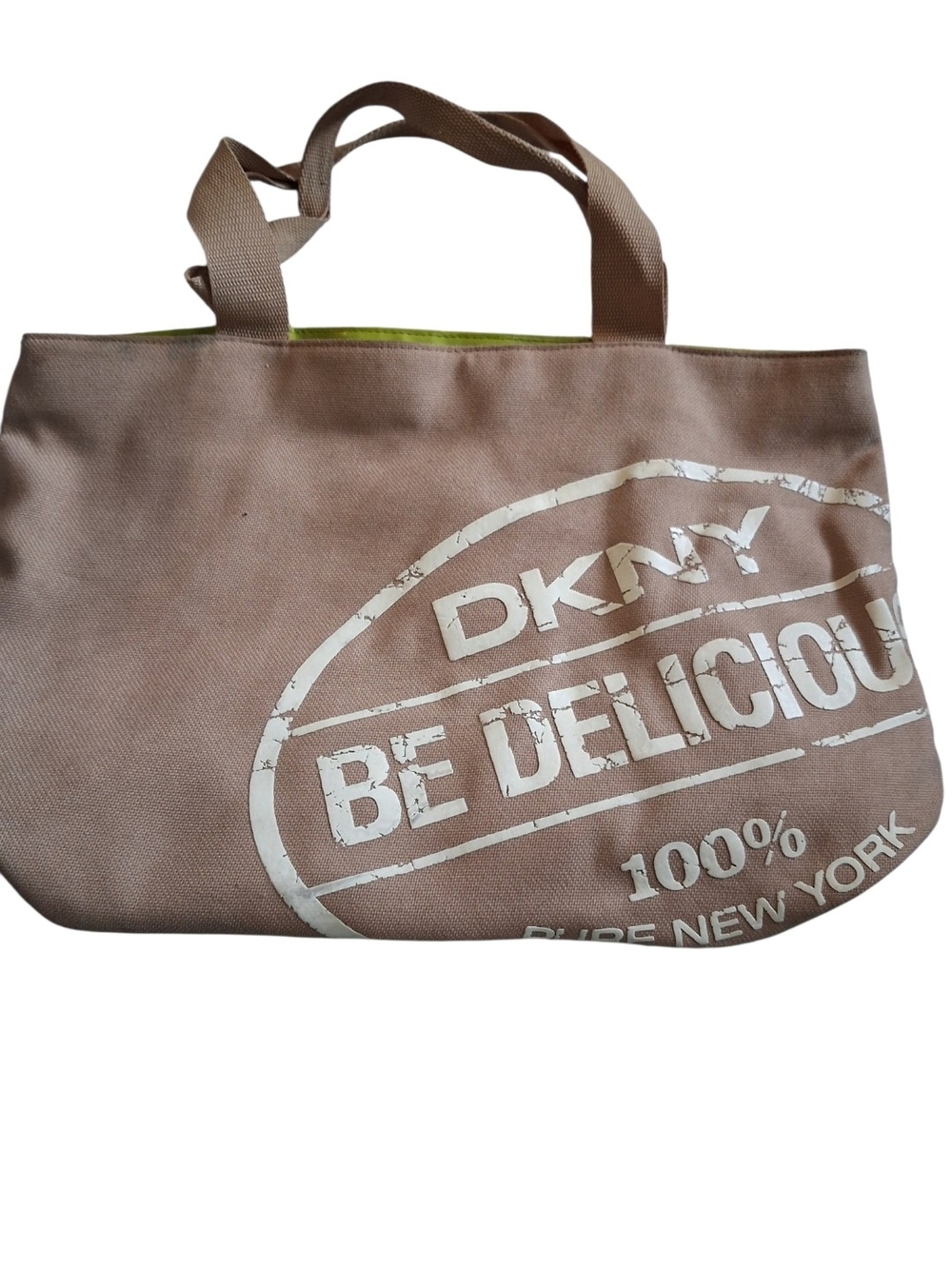 DKNY Beige Canvas Tote with White Logo Print